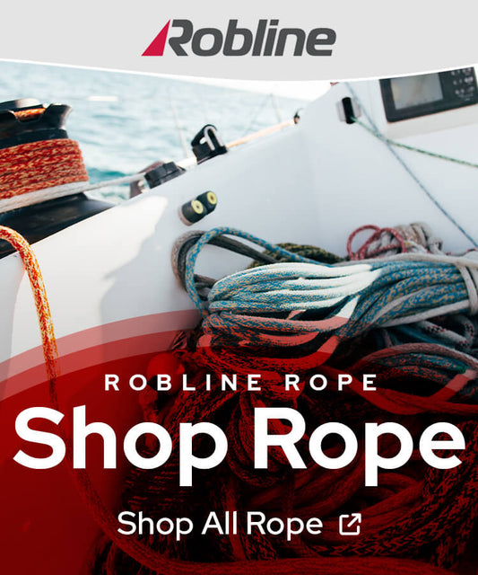 Robline rope shop advertisement with ropes on a boat and Robline logo.